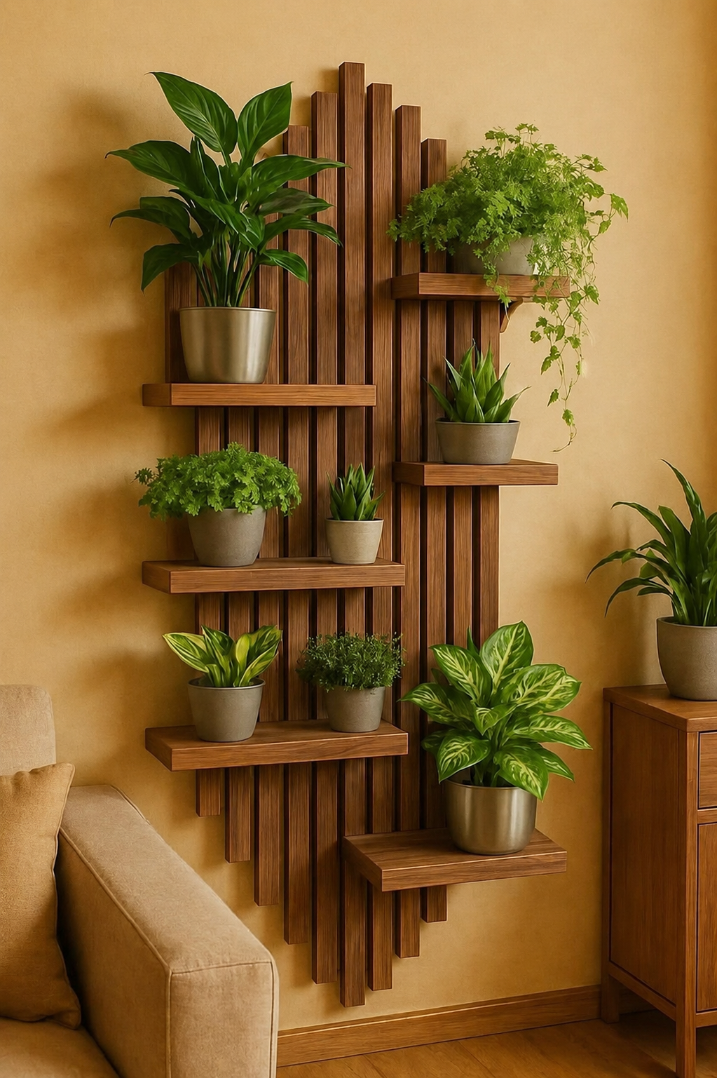 Premium Teak Wooden Slat Wall Shelf