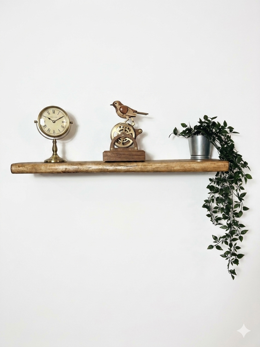 W00D0 Rustic Live Edge Solid Wood Floating shelves – Premium Mehogoni Wall shelves