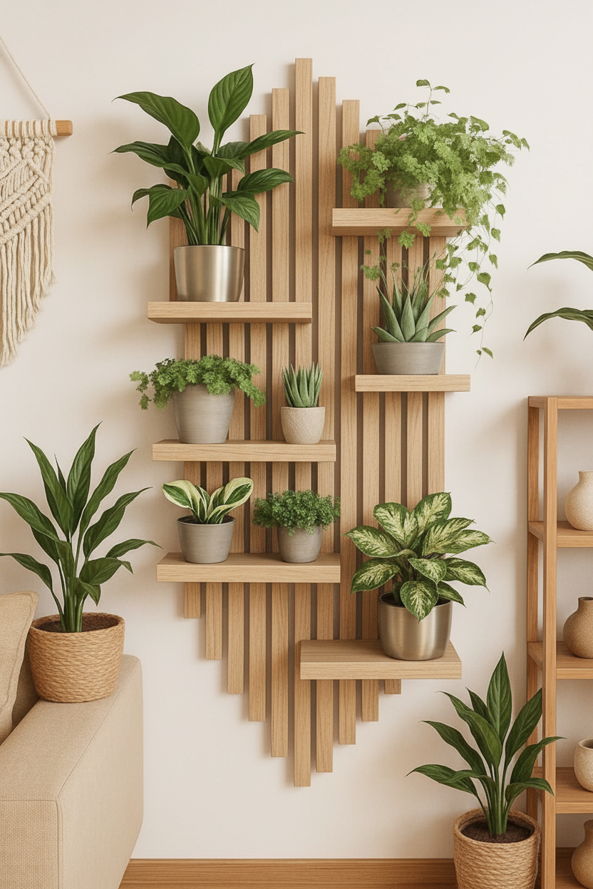 Premium Teak Wooden Slat Wall Shelf