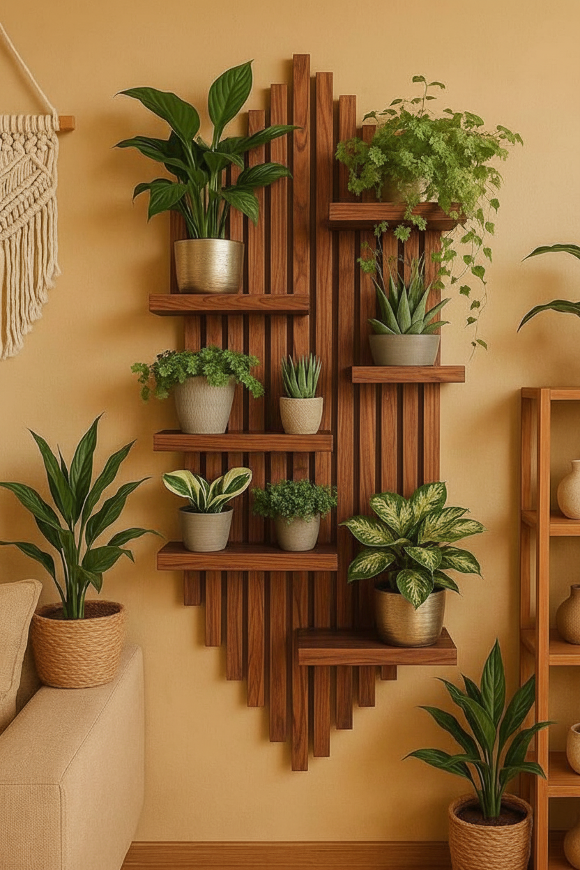 Premium Teak Wooden Slat Wall Shelf